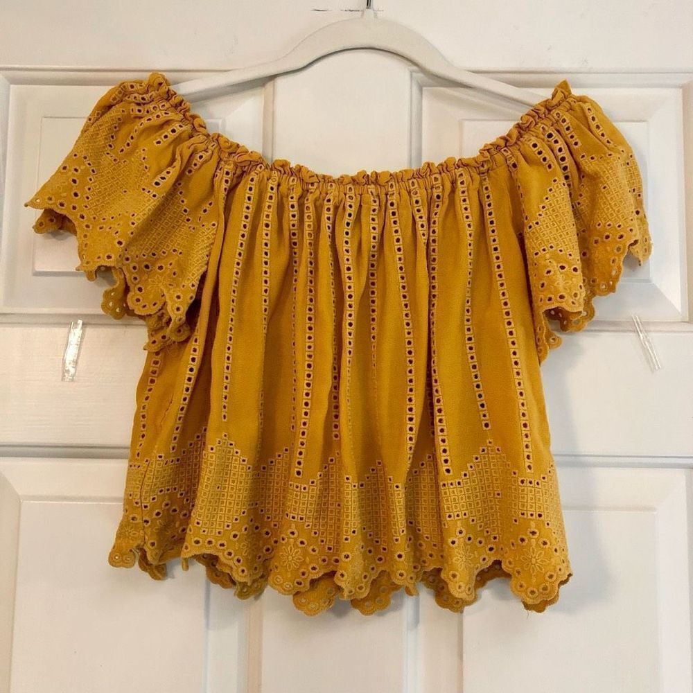 Forever 21 Mustard Eyelet Off-Shoulder Top